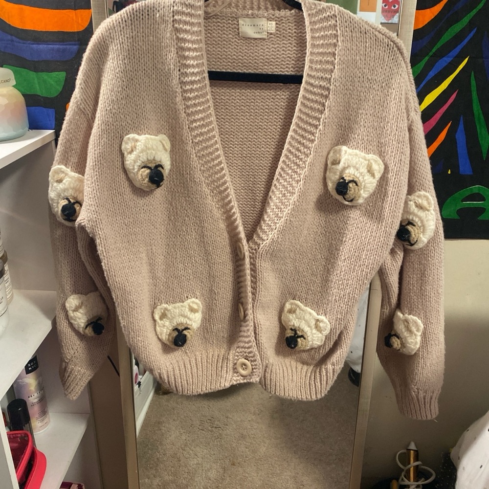 Beige Teddy Bear Knit Cardigan